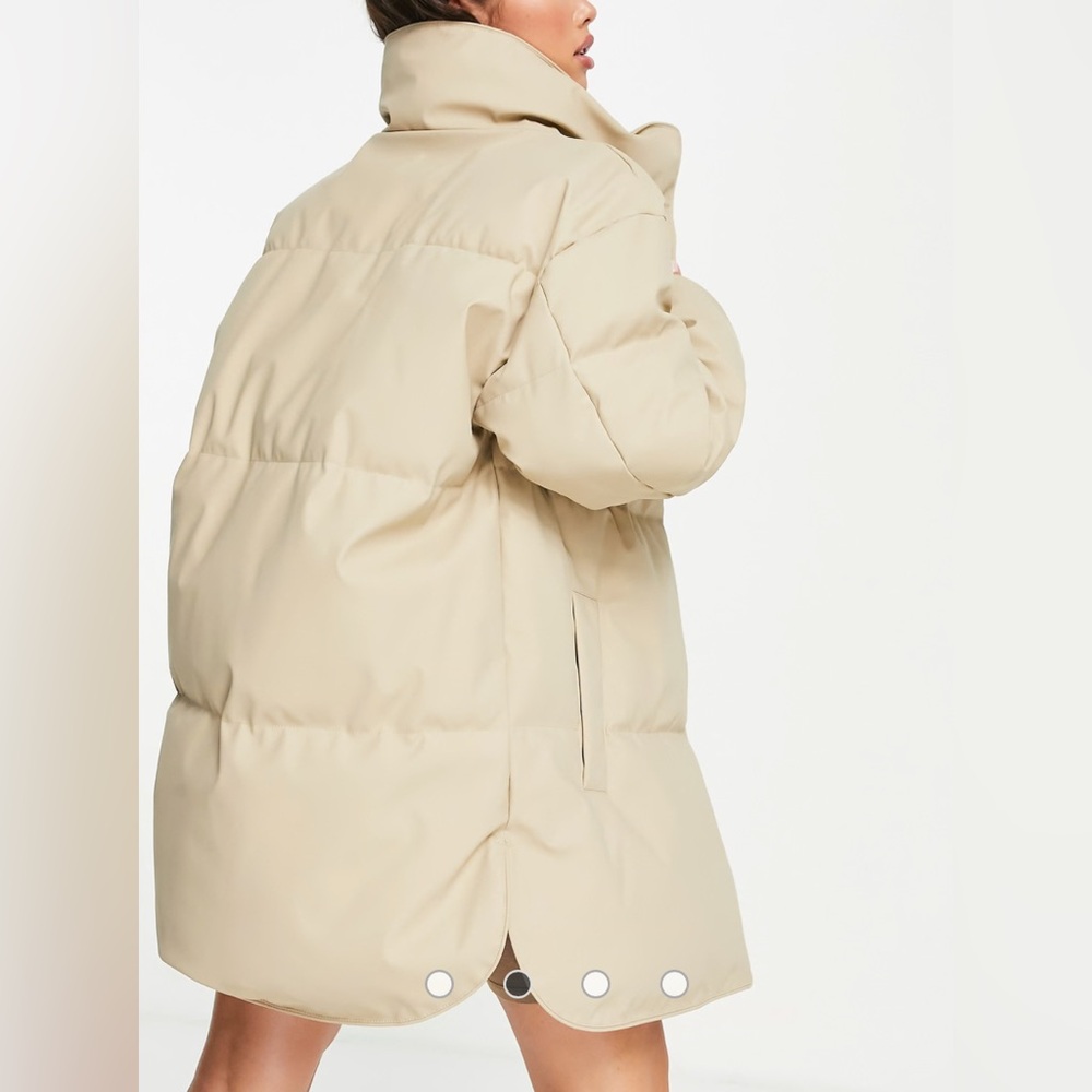 ASOS Design Rubberized Oversized Puffer Jacket Snap Closure Size 2 Tall Caramel